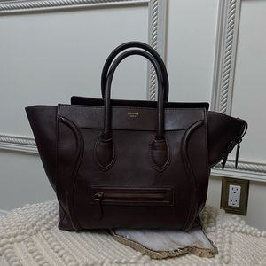 Celine Smooth Calfskin Bordeaux / Burgundy Mini Luggage Tote - Medium